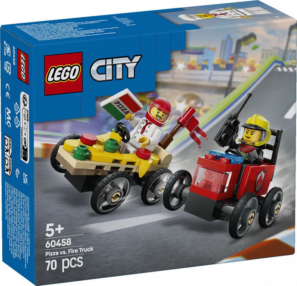 LEGO 60458 City - Zestaw wyścigówek: pizza kontra wóz strażacki