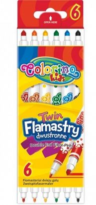 Flamastry dwustronne 6 sztuk / 6 kolorów COLORINO