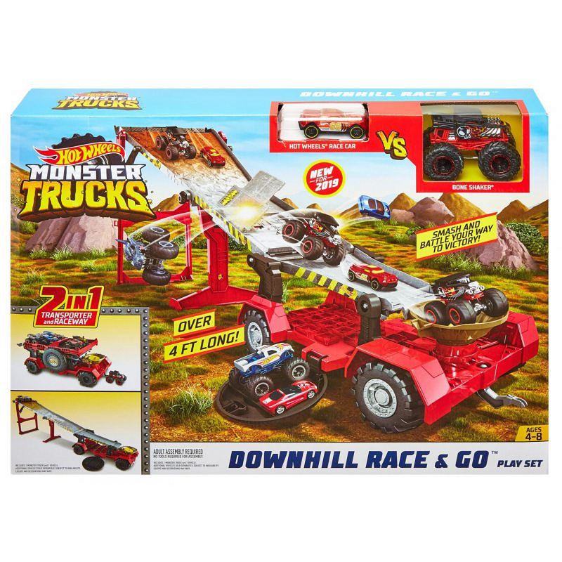 Hot Wheels Monster Truck Zestaw Kaskaderski Meganaczepa z Rampą + 2 Pojazdy GFR15