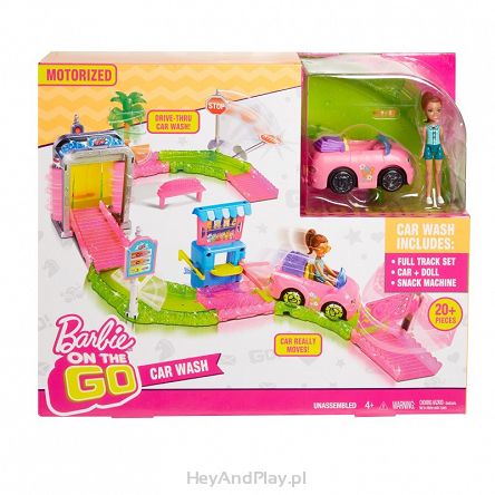 Barbie On The Go Myjnia Samochodowa + Lalka FHV91