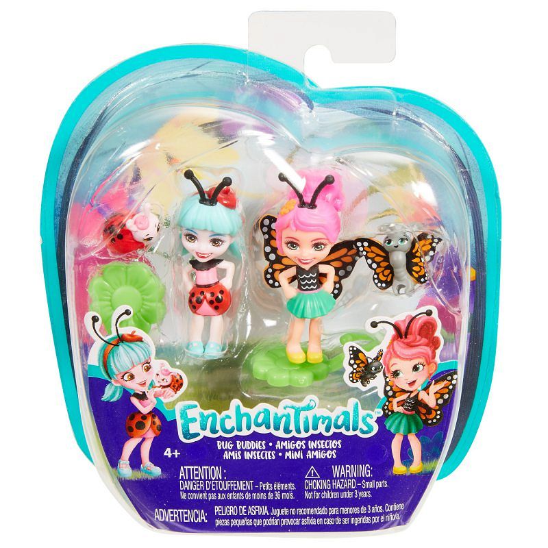 Enchantimals Lalki Małe Przyjaciółki 2-pak Kwitnący Ogród Baxi Butterfly i Ladelia Ladybug FXM87