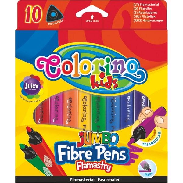 Flamastry trójkątne Jumbo 10 kolorów COLORINO