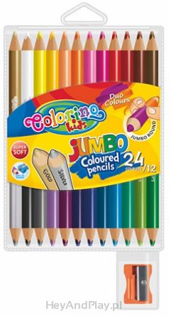 Kredki ołówkowe okrągłe dwustronne Jumbo 24 kolory/12 kolorów + temperówka COLORINO