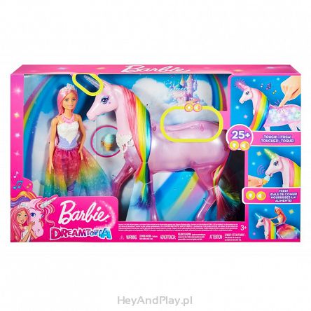 Barbie Dreamtopia Jednorożec z Tęczową Grzywą Magia Świateł + Lalka FXT26