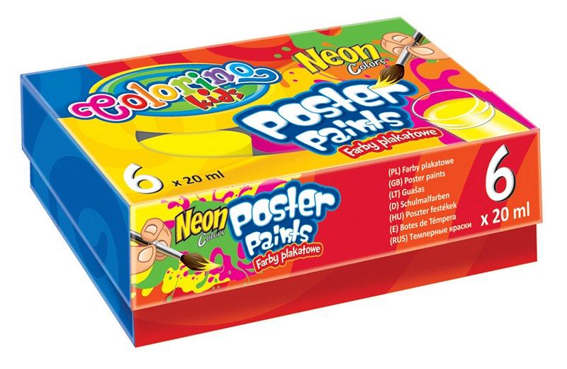 Farby plakatowe neonowe 6 kolorów 20 ml COLORINO