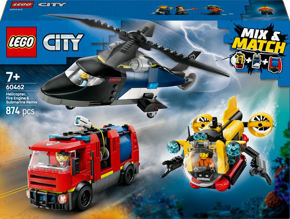 LEGO City Zestaw z helikopterem, wozem strażackim i łodzią podwodną 60462