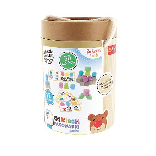Klocki drewniane O!Klocki Pasowanki Junior Bobaski i Miś 30 elementów 61514