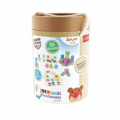 Klocki drewniane O!Klocki Pasowanki Junior Bobaski i Miś 30 elementów 61514